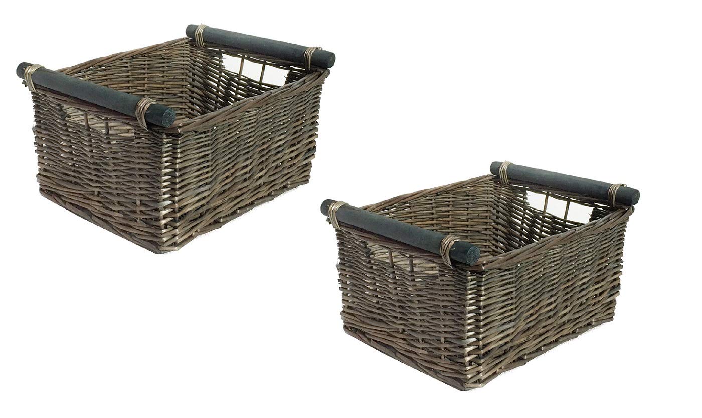 topfurnishing KITCHEN LOG FIREPLACE WICKER STORAGE BASKET WITH HANDLES