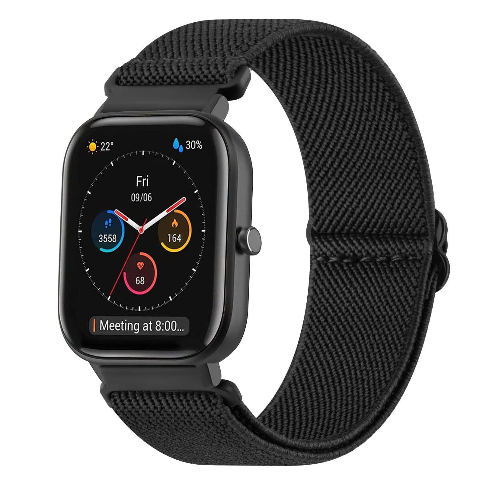 Oumida Amazfit GTS 4 Mini Strap/Amazfit GTS 2 Mini Strap/GTS 2/GTS 2e/GTS 3/GTS 4, 20mm Elastic Nylon Loop Stretchable Replacement Band for Amazfit Bip 3/Bip 3/Bip S/Bip U Pro/GTR 42mm (Black) โ image 1