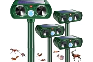 ZLIEATMP 4Pack Solar Ultrasonic Animal Repellent Outdoor Deer Repellent Devices with Motion Detection&Flash Light Raccoon Rabbit Squirrel Dog Cat Deterrent,2025 Keep Rodent Chipmunk Away for Lawn Yard Garden