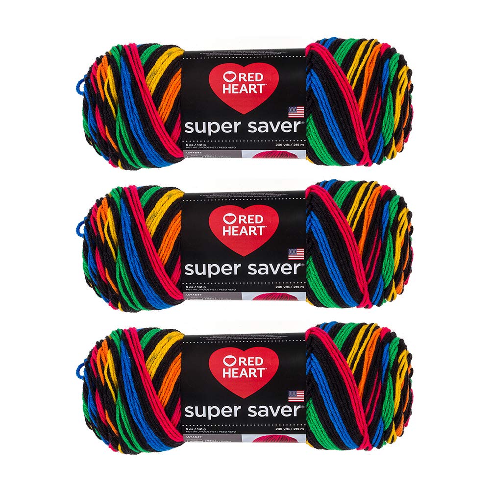 Red Heart Bulk Buy Super Saver Yarn (3-Pack) Primary Stripe E300-3954