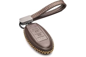 Vitodeco Leather Smart Key Fob Case Compatible with Nissan Versa, Sentra, Altima, Maxima, Rogue 2007-2022 (5 Buttons, Brown)