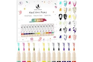 MAGIC ARMOR 12 Colors Nail Art Pens Set, 3D Acrylic Paint Nail Polish Pens for Drawing &Dotting, Quick-Dry Nail Art Markers with Fine Tip, Manicure Design Tools for DIY Nail Art at Home & Salon