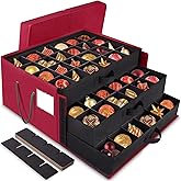 BlessedSeason Christmas Ornament Storage Box,Stackable 3 Drawer Organizers,Max 72 3" Christmas bauble, Adjustable Christmas Ball Storage Container Bins, Red