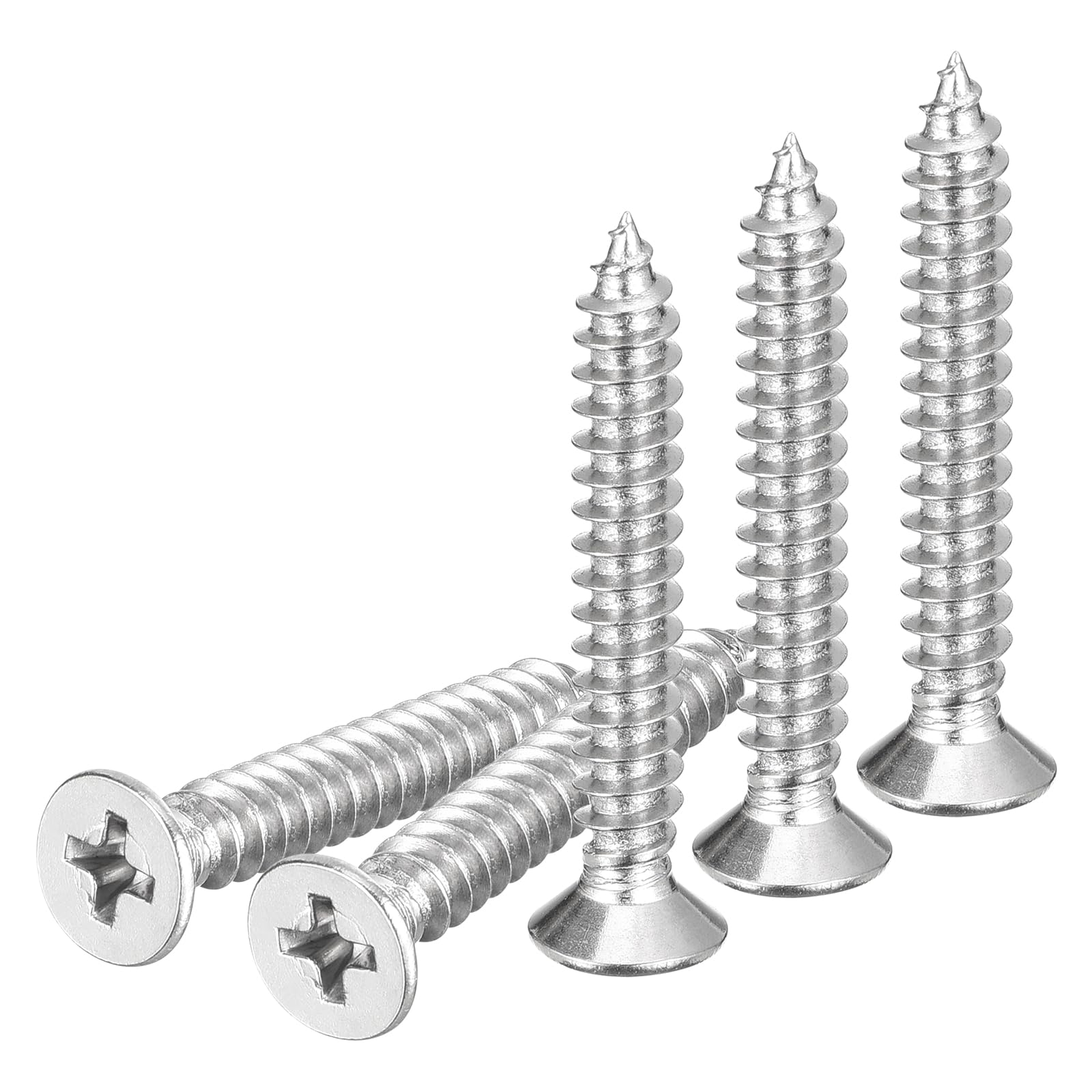 DTGN 50Pcs M5x35mm Flat Head Wood Screws, 304 Stainless Steel Phillips Self Tapping Screws - Good for Woodworking, Furniture - Silver — image 1