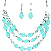 3 Layered Chunky Statement Necklace for Women Beaded Strand Necklaces with Earring Fashion Costumes Collar Necklace Jewelry Sets Gifts for Women