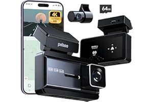Pelsee P3 4K Dash Cam Front and Rear, 64GB SD Card, 4K+1080P Dual Dash Camera for Cars with Wi-Fi, GPS, ADAS, BSD, LCA, 3’’ IPS Display Car Camera, APP & Voice Control, Night Vision, 24H Parking Mode