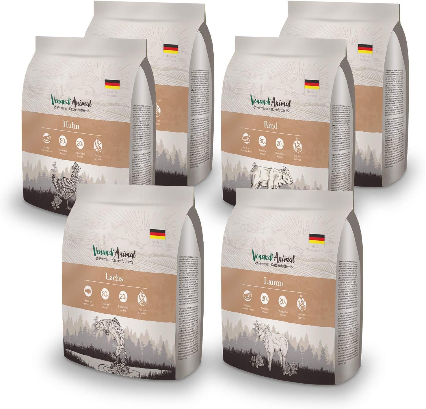 Venandi Animal Premium Dry Cat Food, Tasting Pack I, 6 x 0.3 kg (Pack of 6), Grain-Free with Plenty of Fresh Meat and Fish