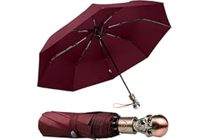 Lejorain Mens Black Skull Umbrella - Automatic Luxury Travel Windproof Umbrella Compact - Portable Strong Lightweight Rain Umbrella for Adults