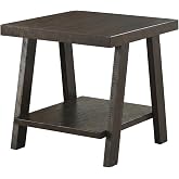 Roundhill Furniture Athens Contemporary Wood Shelf End Table, Weathered Espresso