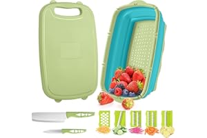 Gintan Camping Cutting Board, 9-in-1 Collapsible Chopping Board with Colander, Gifts for Campers Happy Camper,Camping Accessories for RV Campers