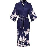 Women's Floral/Patterned Silky Kimono Robes Long Satin Bathrobes Sleepwear Loungewear