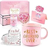 Valentines Day Gifts for Girlfriend, Cute Girlfriend Birthday Gifts for Women, I Love You Gifts for Her, I Heart My Girlfriend- 1 Year Anniversary Ideas with 12 Oz Pink Coffee Mug Greeting Card