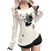 GGOOB Y2k Fake 2 Piece Cute Shirts Women Kawaii Cutecore Graphic Long Sleeve Top Teen Girls 2000s Preppy Aesthetic Clothing