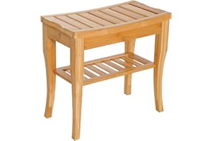 HOMCOM 20" Bamboo Shower Bench Bathroom Stool Spa Bath Seat Organizer Storage Shelf