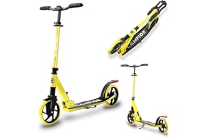 Campior Kick Scooter for Ages 6+, for Kids, Teens, and Adults, Max Load 240 LBS, Foldable, 8-inch Big Wheels for Kids and Adults, with Kickstand, 3 Adjustable Levels, Child Safety Approved, Yellow