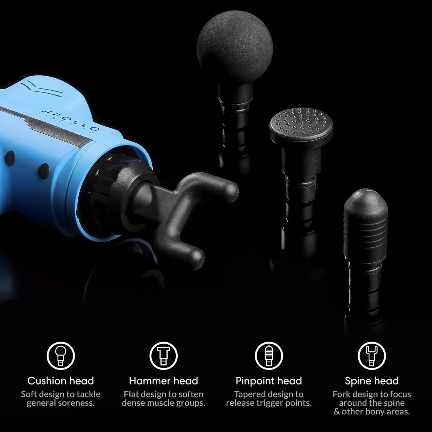 Apollo Kinetics Pulse Massage Gun Portable Electric Deep Tissue Percussion Muscle Massager Drill, Hand Held Cordless Design, Full Body Pain Relief Recovery Stimulator, 4 Heads & Carry Case Included: Health & Personal Care