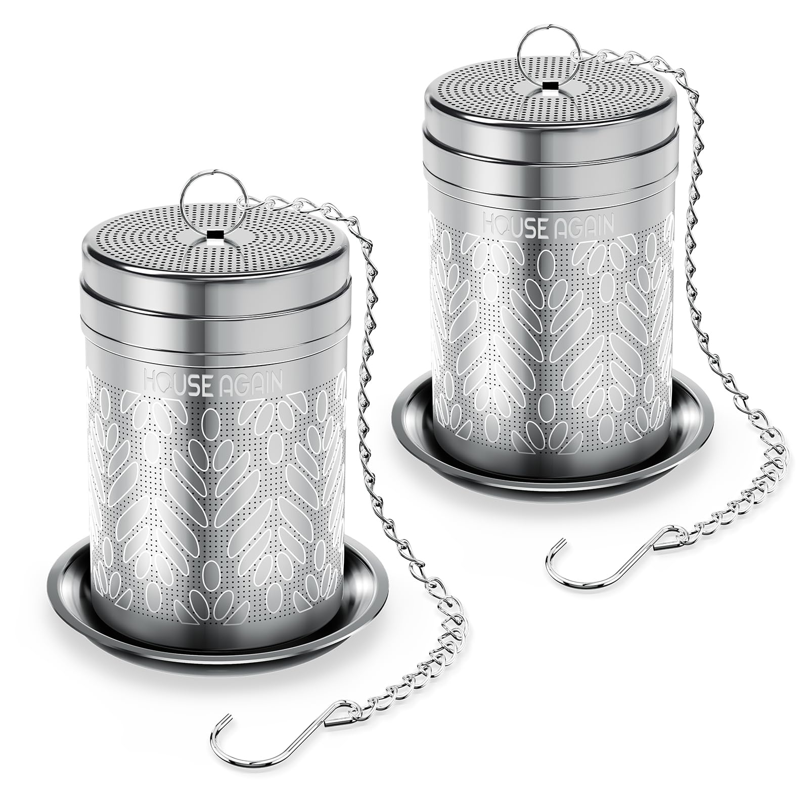 House Again 2 Pack Tea Strainers for Loose Tea, Extra Fine Mesh Tea Infuser, Updated Slim Threaded Lid & 304 Stainless Steel, Tea Ball Filter Bags Diffusers, Loose Leaf Tea Steeper for Brew Spices