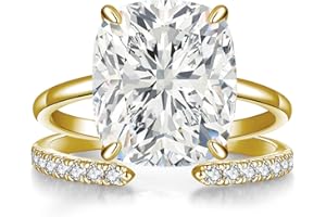 AVECON 3CT/5CT Elongated Cushion Cut Engagement Ring Set for Women, Wedding Promise Cubic Zirconia Band, 14K Gold/White Gold Plated Stackable Adjustable Bridal Half Eternity Open Rings, Size 5-9