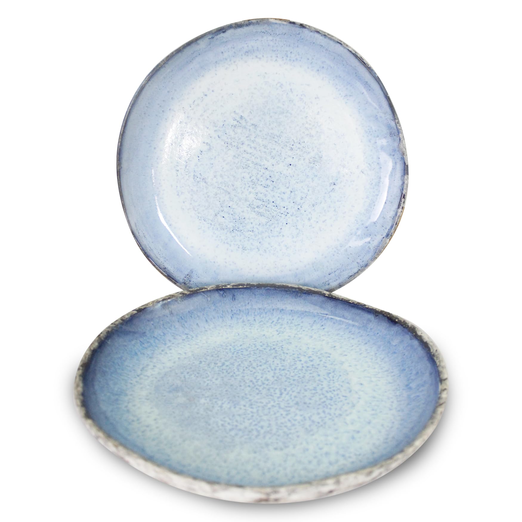 Photo 1 of roro Rustic Coral Handmade Ceramic Stoneware Dinner Plates and Bowls, Reactive Blue Set of 2, Textured Finish (Coral, Dinner Plate)