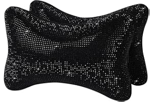 Carwales 2Pcs Neck Rest for Car Neck Pillow for Driver, Auto Seat Headrest Cushion Driving Relax Necksupport Black Diamonds Bling Car Accessories for Women Men High Grade