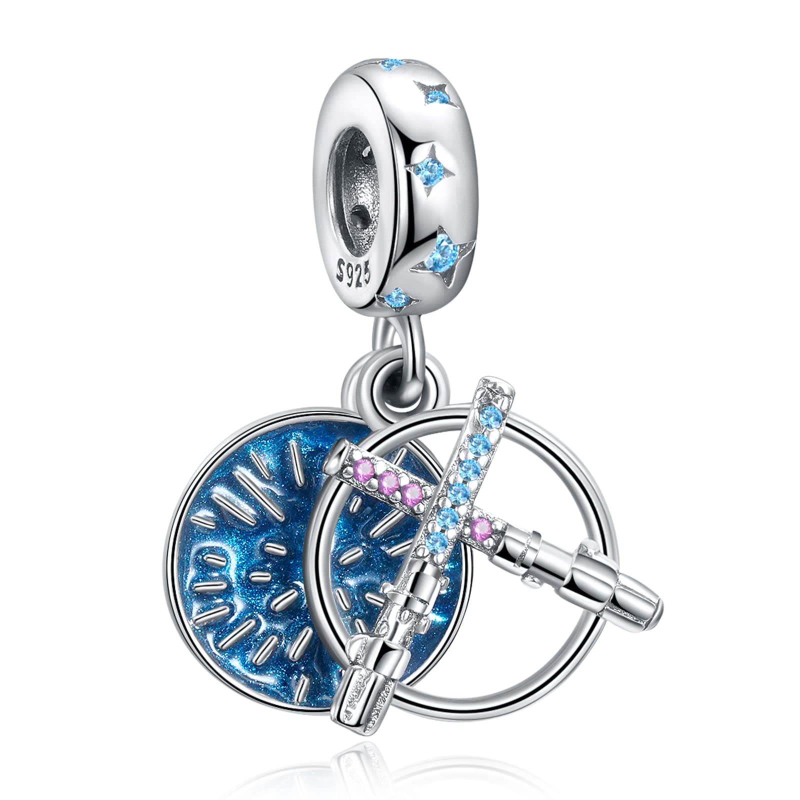 LaMenars Star Wars, Lightsaber Charms for Bracelets, 925 Sterling Silver Multi-Coloured Beads, fits Bracelet Necklaces, Birthday Gifts for Women (A-Star Wars Lightsaber Charm)