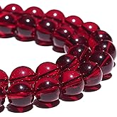 6mm Natural Garnet Red Glass Crystal Gemstone Beads Polished Round Smooth Stone Beads for Bracelets Jewelry Making 15inch Loose Beads
