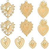 SUNNYCLUE 1 Box 10Pcs 5 Styles Real 18K Gold Plated Sacred Heart Charms Goth Love Charms Bulk Valentine Mexican Stainless Steel Pendants for Jewelry Making Supplies DIY Craft Necklace Bracelet Women