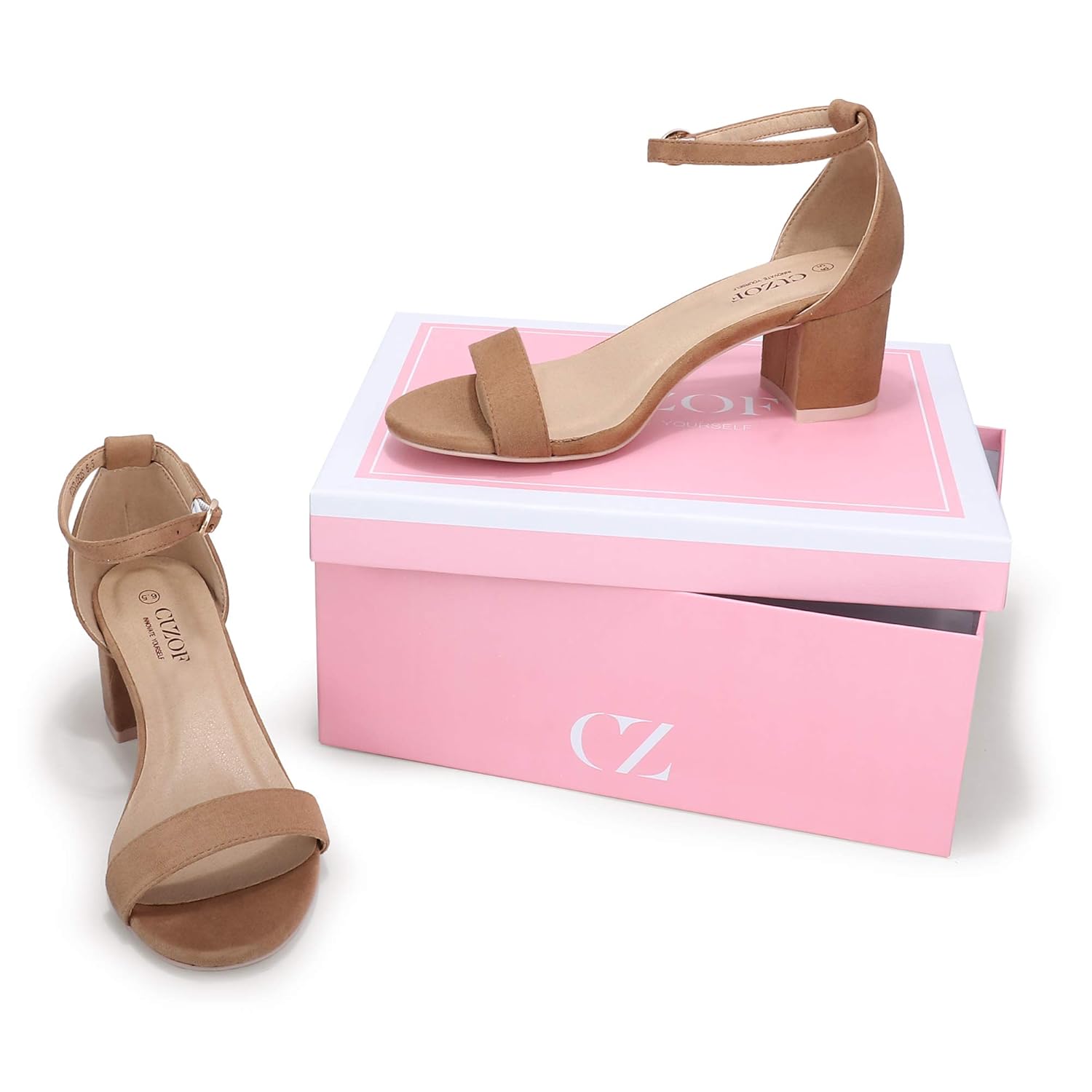 Toe Open Chunky Sandals Heels Low Block Womens CUZOF CZ
