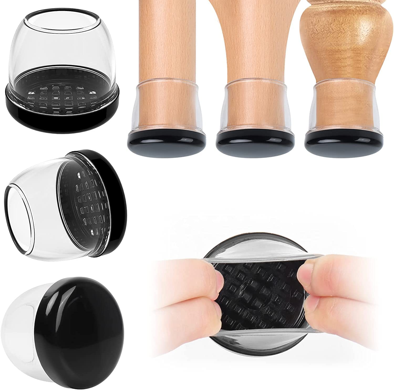 Ezprotekt 2 inch Round-transparent Furniture Cups Chair Leg Caps, Chair Leg Covers Smooth Moving Chair Feet Protectors