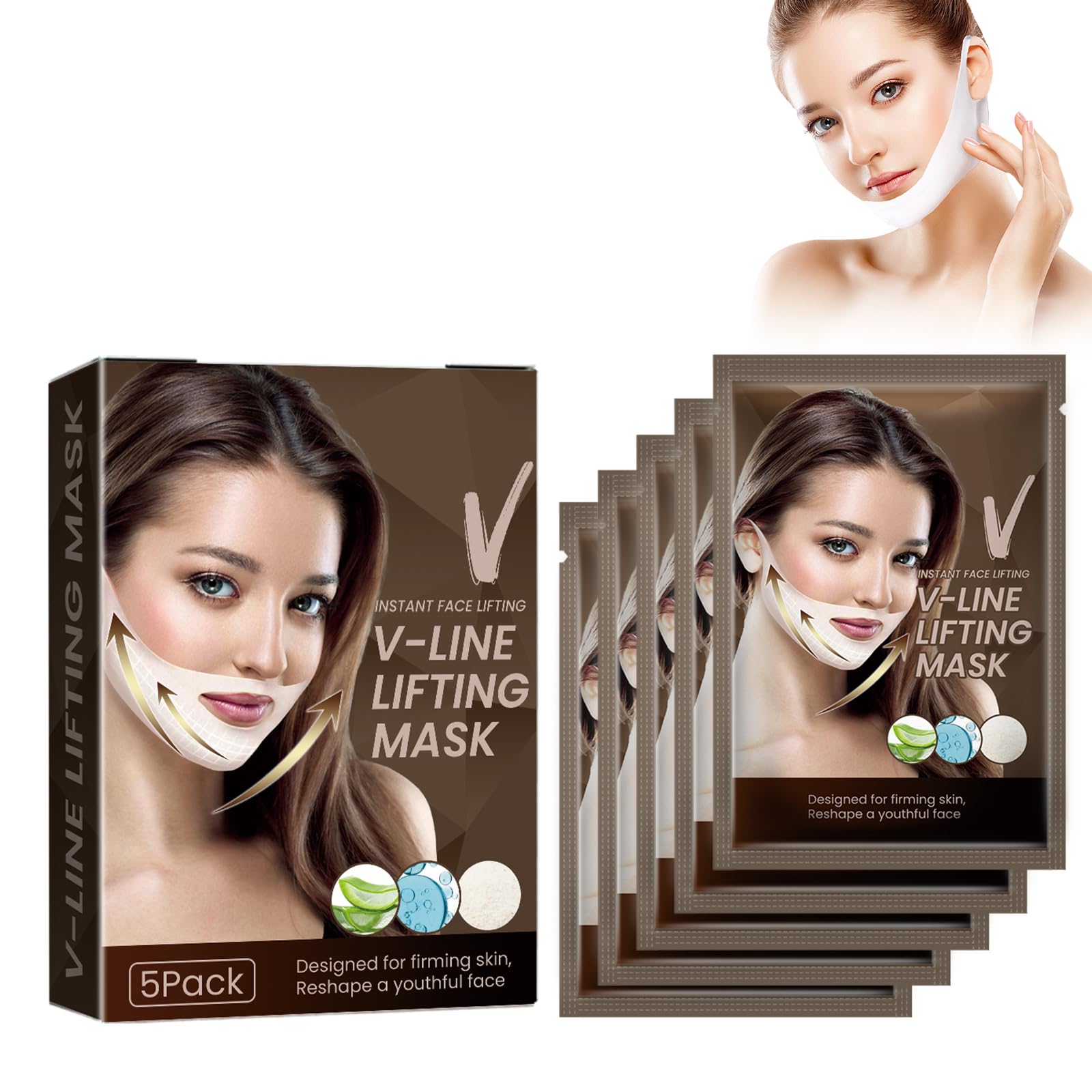 Dyceittdia 5PCS V-line Mask, V-line Firming Mask, V-line Facial Lifting Mask, V-Face Contouring Mask, Facial Lifting & Firming, Skin Moisturising
