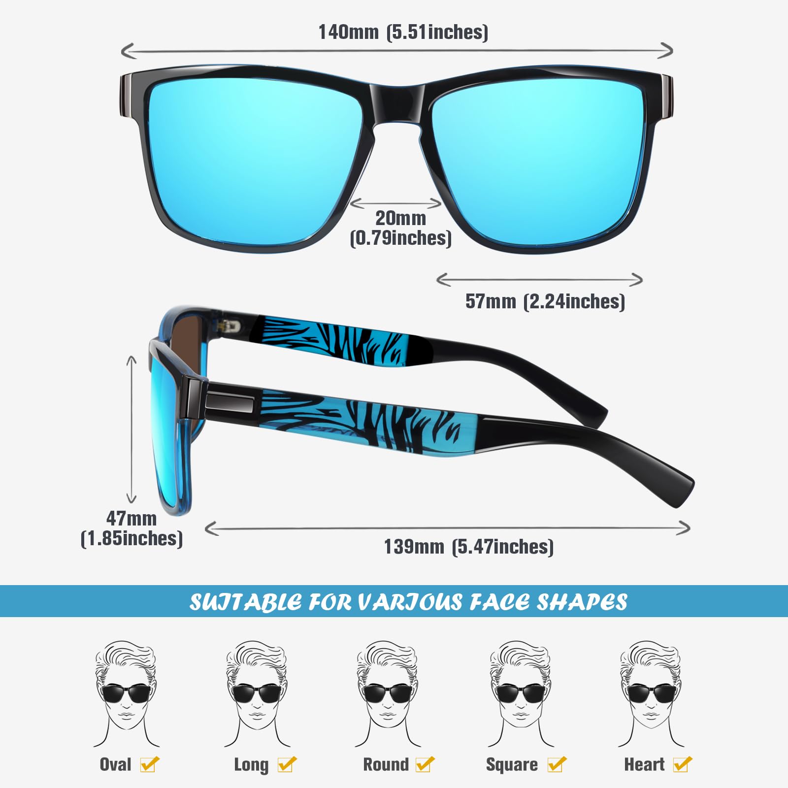 LINVO Polarized Sunglasses for Men Trendy Lightweight Mirrored Shades UV400 Protection for Driving Fishing Golf