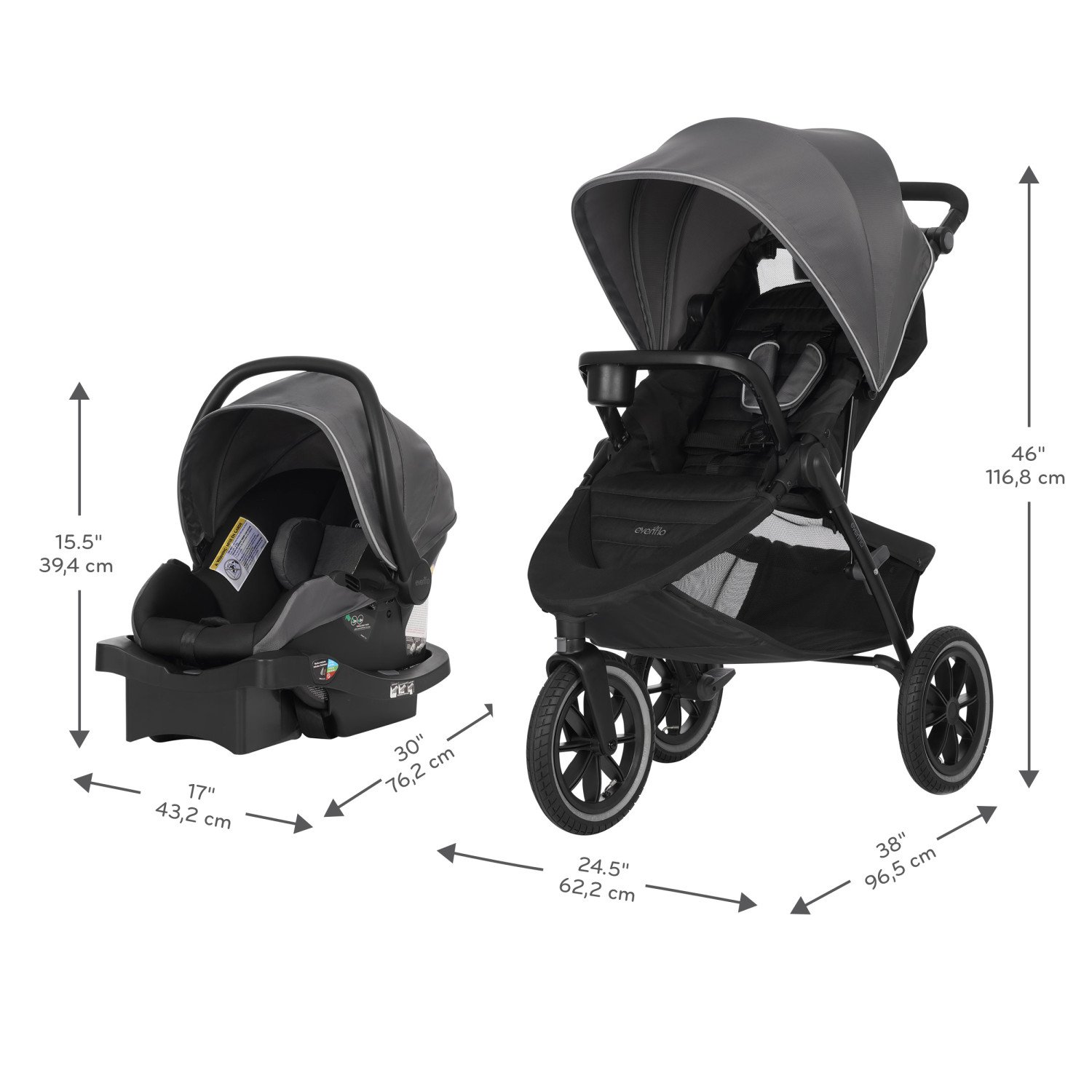 evenflo folio3 stroll and jog travel system with litemax 35 infant car seat skyline