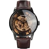 FORSINING Men's Automatic Watch with Mechanical Movement, Skeleton Dial and Leather Band