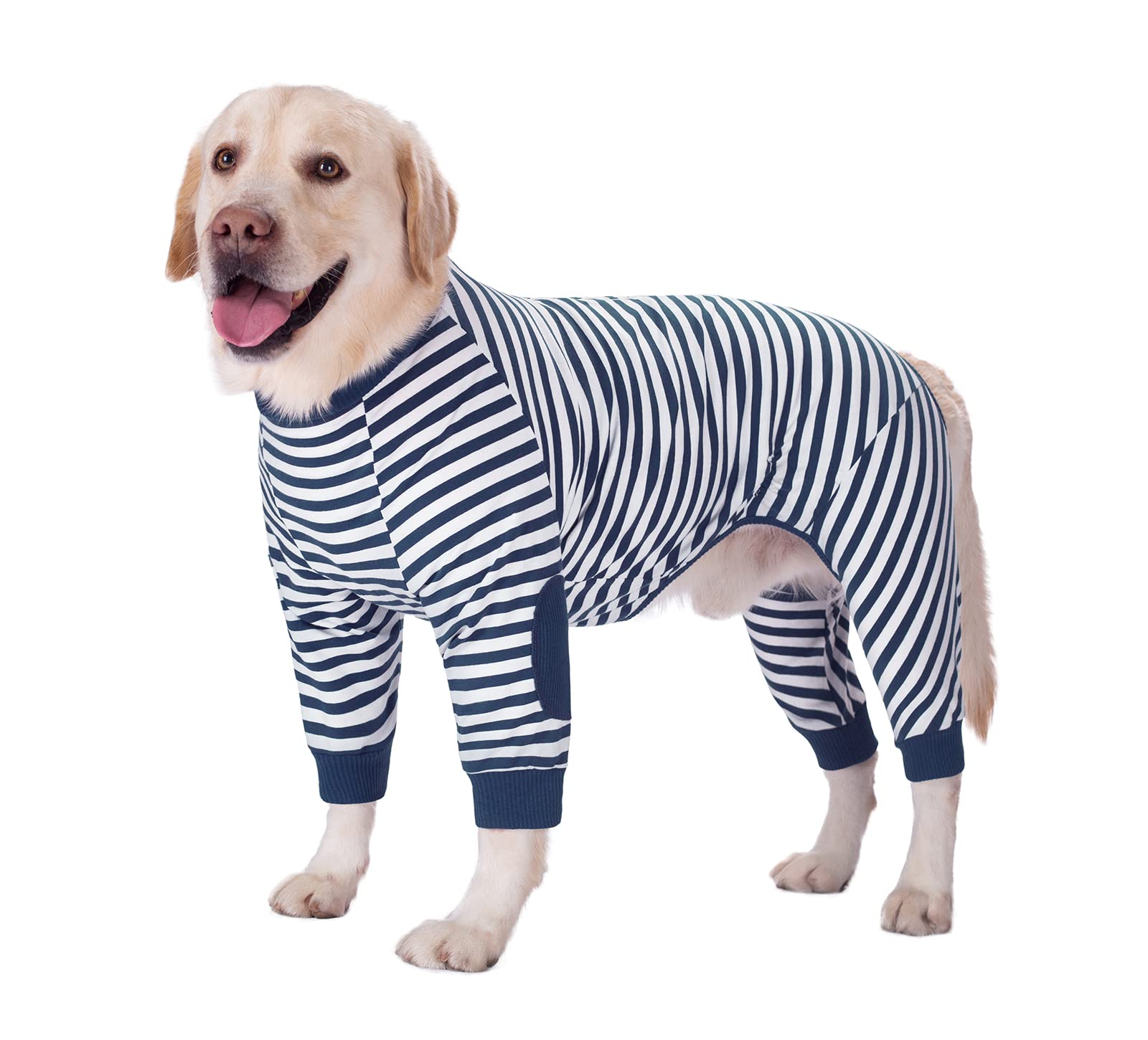 BT Bear Large Dog Clothes, Dog Pajamas Jumpsuit Flexible Breathable Zipper Soft Cotton Striped Dog Jumpsuit Costume Apparel for Medium Dogs Large Dogs (6-Back length-50cm, Grey blue)