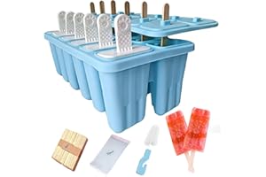 Silicone Popsicle Molds with Sticks Wpunwen 12 Cavity Ice Popsicle MoldsIce Cream Mold with Clean Brush 12 Reusable Sticks 50