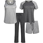 Lucky Brand Women's Pajama Set - 4 Piece Sleep Shirt, Tank Top, Pajama Pants, Lounge Shorts (S-XL)