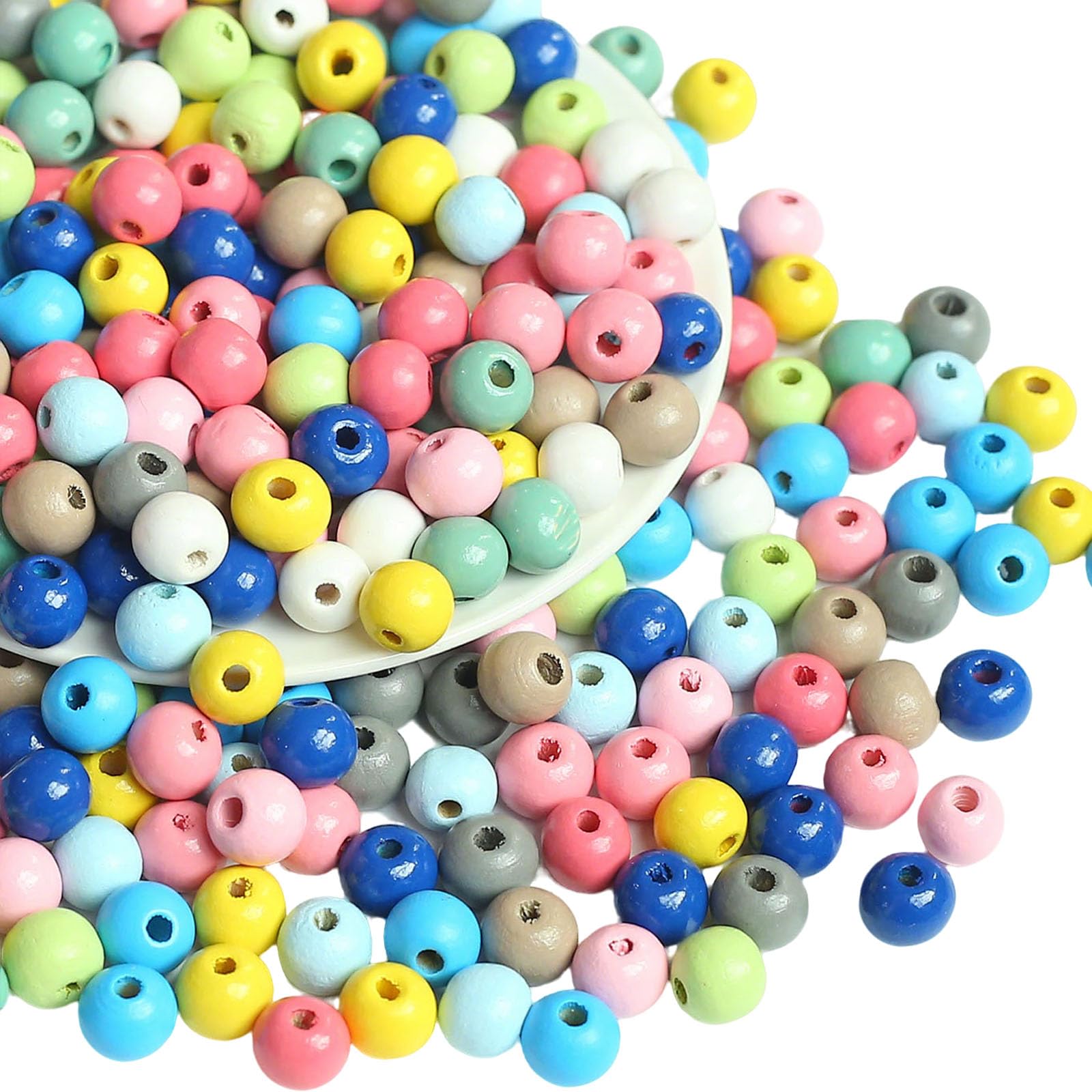 HERZWILD 500pcs Colourful Wooden Beads 10mm for Threading Wooden Craft Bead，Round Loose Wooden Beads for DIY Jewellery Making. — image 1