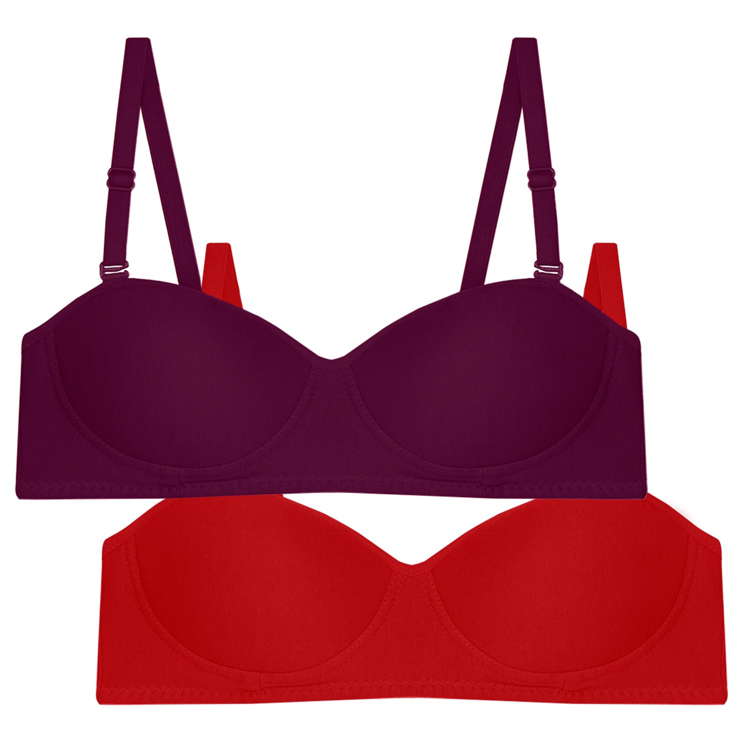 tweens demi cup purple & red non padded t-shirt bra (pack of 2)
