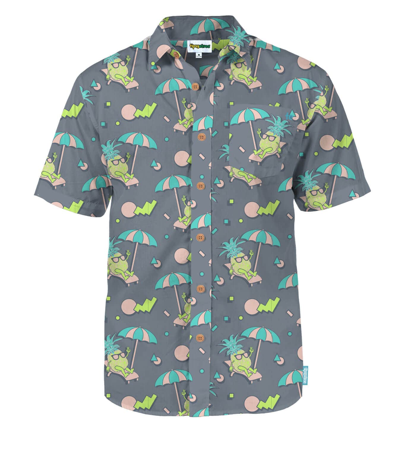 Tipsy Elves Men's Hawaiian Shirts, Funny Novelty Aloha Beach Party Shirt, Button Down, Stretch Fabric, Modern Fit, Machine Wash Grey Peace Out Pineapple 4X-Large Image