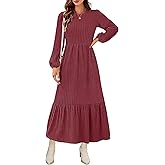 MEROKEETY Women's Fall Long Sleeve Maxi Dresses 2025 Casual Knit Crew Neck Tiered Flowy Pockets Dress