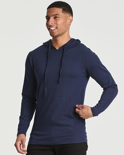 Real Essentials Men's Dry Fit Long Sleeve Hoodie 3 Pack - Moisture Wicking, UPF 50+, Big & Tall