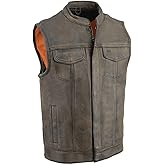 Milwaukee Leather Men's Club Style Motorcycle Vest -Premium Leather, Dual Closure, CCW Pockets, Patch-Ready Back