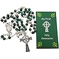 Westmon Works Irish First Holy Communion Rosary Gift Set with Metal Crucifix Charms and Glass Beads and Blessing Holy Card