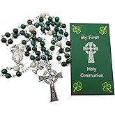 Westmon Works Irish First Holy Communion Rosary Gift Set with Metal Crucifix Charms and Glass Beads and Blessing Holy Card