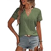 EVALESS Summer Tops for Women V Neck Short Sleeve Lace Eyelet Tops Dressy Casual Blouses 2026 Trendy
