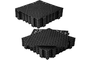 DINGBAAYEE 12Pcs Drainage Interlocking Floor Tiles 11.8" x 11.8", Modular Interlocking Cushion Soft PVC Floor Non-Slip Splicing Waterproof Mat for Drain, Pool, Shower, Patio, Balcony, Bathroom, Kitchen, Yard