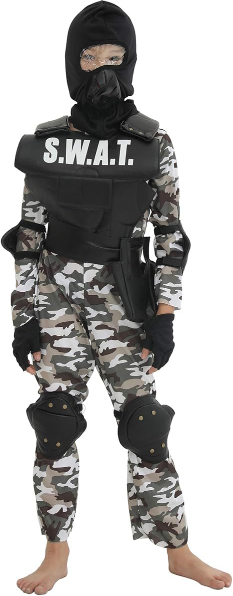 Amazon Emfay ハロウィン衣装 子供 ポリス 警官 Swat スワット キッズコスチューム コスプレ 7点セット L キッズコスチューム おもちゃ