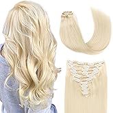 Lovrio 220g 22 inch Clip on Human Hair Extensions, Remy Straight Big Thick Hair Virgin Hair, Color Platinum Blonde 10 pieces 21 clips