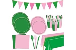 ASLERMURE 142pcs Pink and Green Witch Party Decorations Tableware, Witch Table Centerpieces Party Supplies, Tableware Set Cups for Girls Birthday Party Decorations Severs 20 Guests