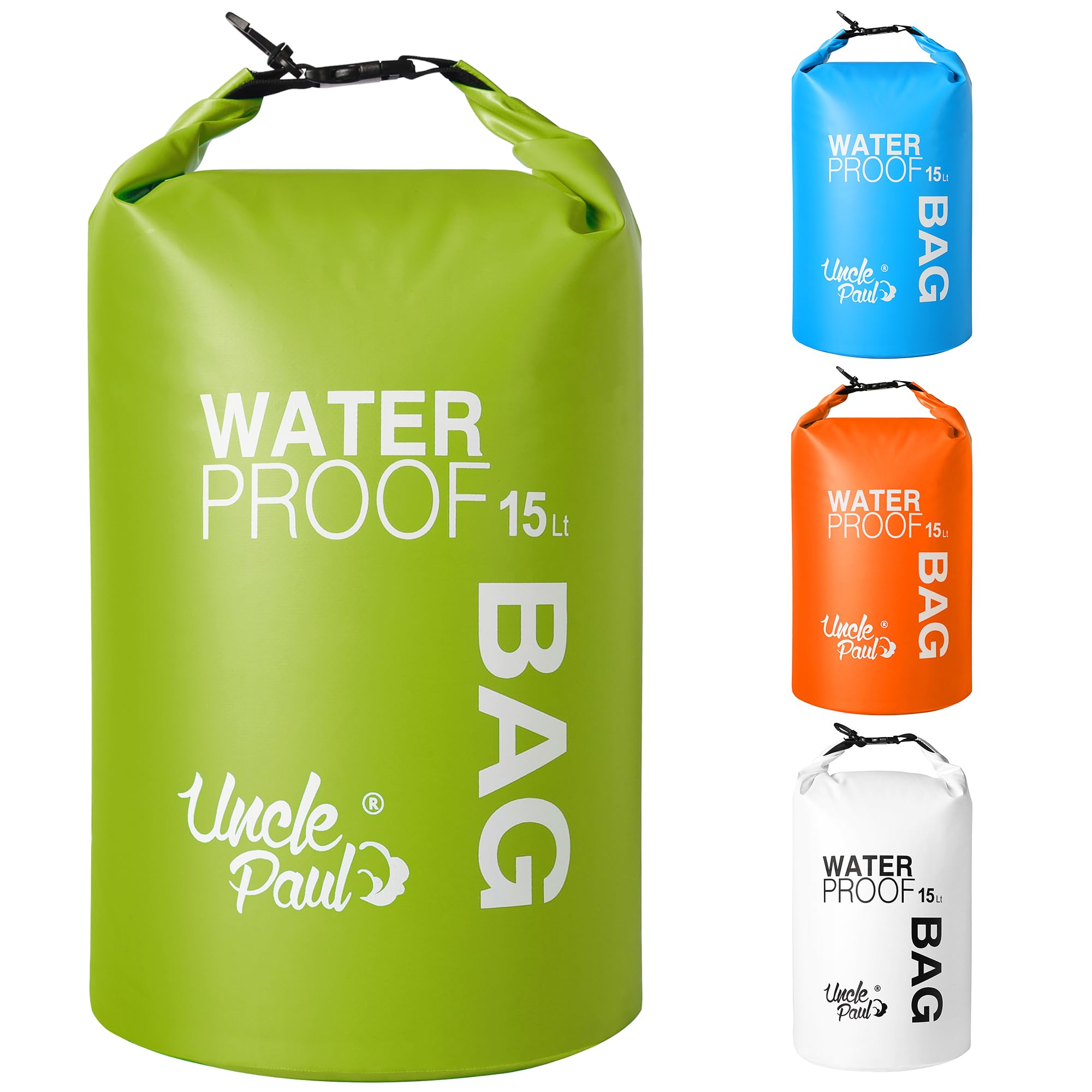 Uncle Paul Boat Dry Bags - Belongings Protection Waterproof Bag for Outdoor Drifting Boating Kayaking Fishing Rafting Swimming Camping Canoeing Surfing Leaf Green 15 Literes(3.3 UK gal)